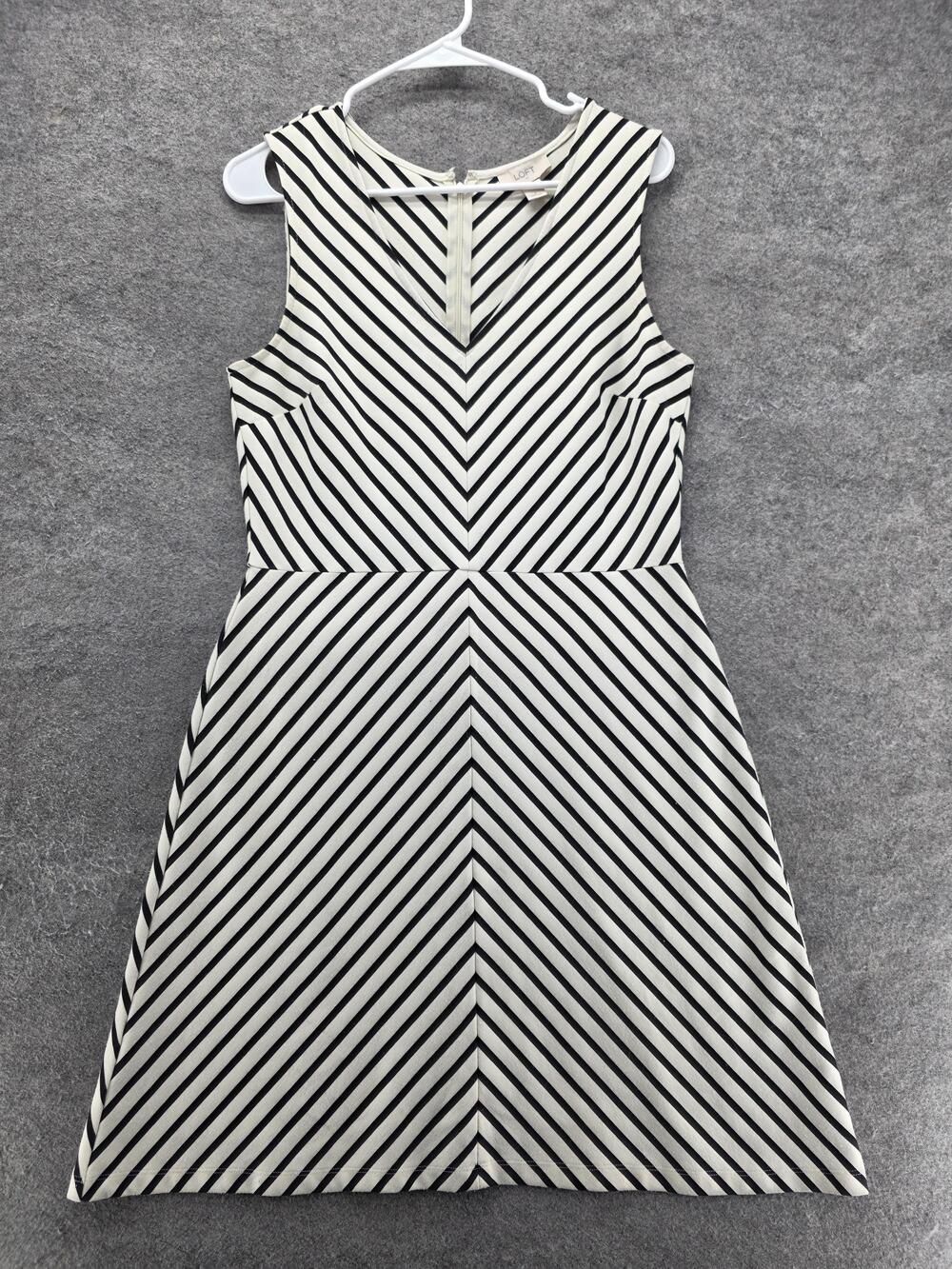 Loft Dress Womens 4 Black White Stripe Sleeveless A Line Fit Flare Knit